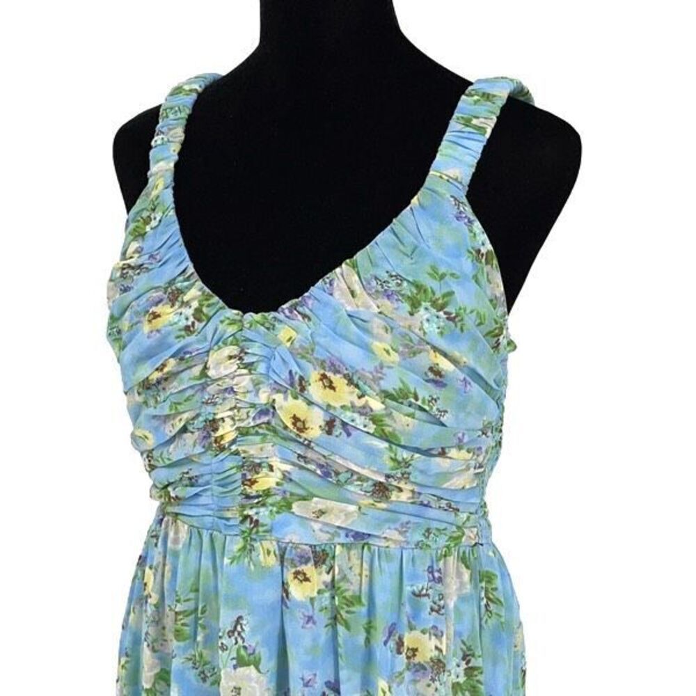 ASTR‎ the Label Womens Floral Shirred V-Neck Shirred Sundress Blue Green Medium - Picture 3 of 11